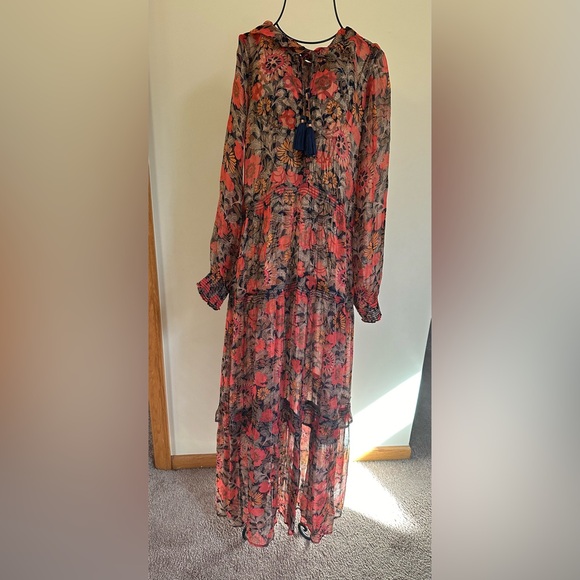 anthropologie the marais printed chiffon maxi dress Anthropologie The Marais Printed Chiffon Maxi Dress - Red